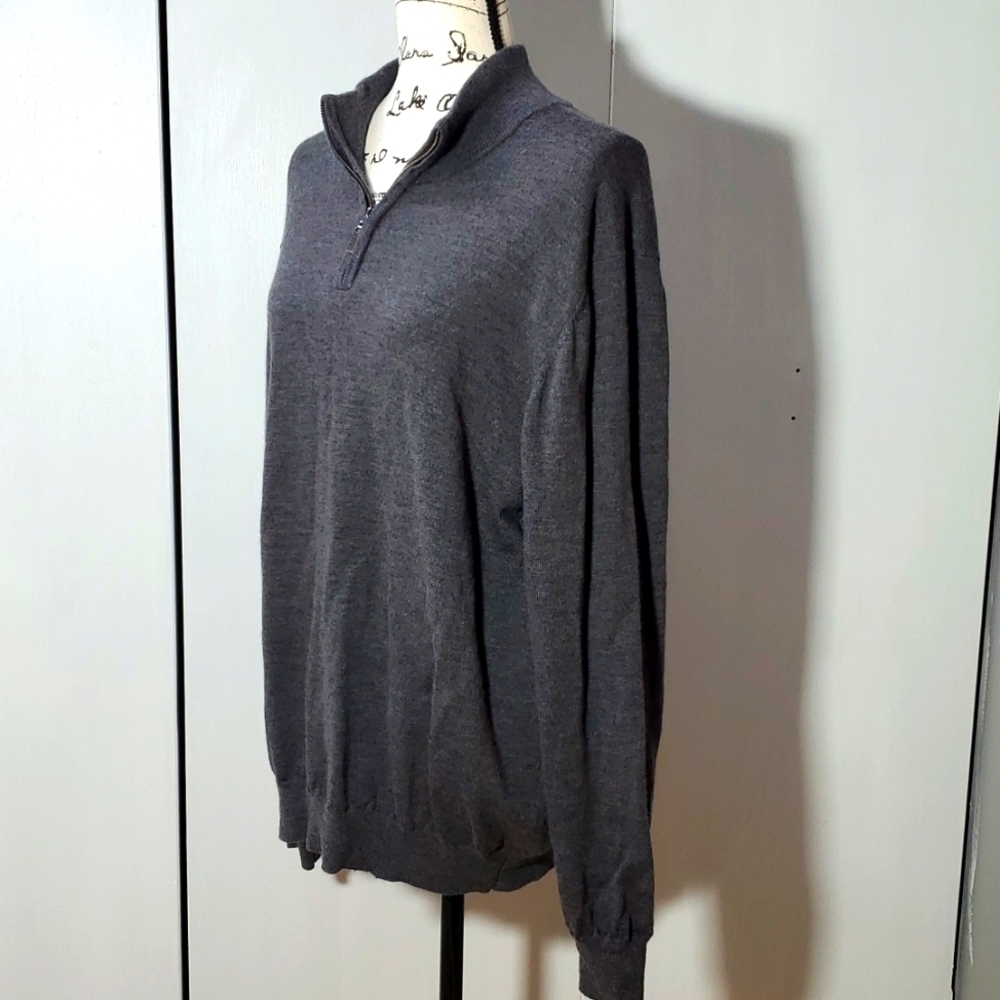 Kenneth Roberts| Platinum Mens Gray Quarter Zip Wool Sweater Neutral Preppy XL